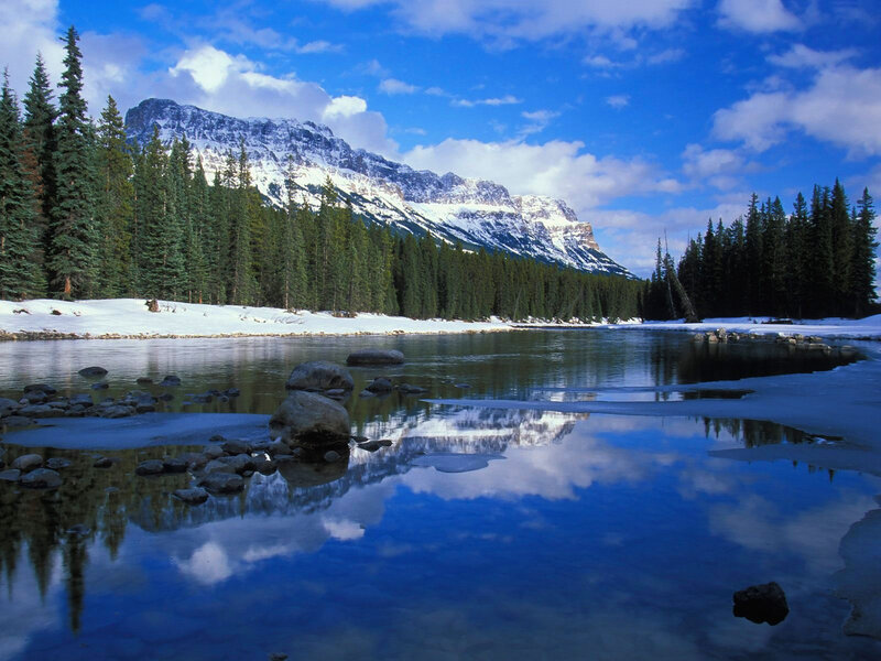 Snow-capped Mountain River — Blue