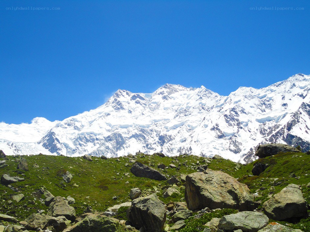 Snow-capped mountain under blue sky