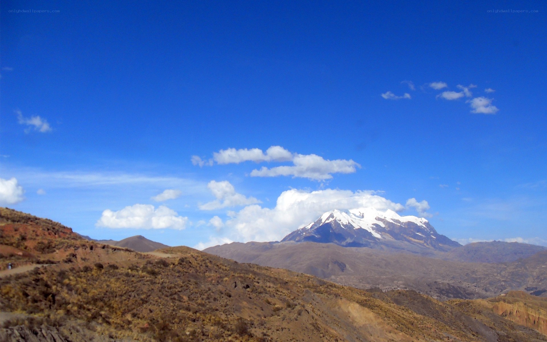 Snow-capped mountain under blue sky