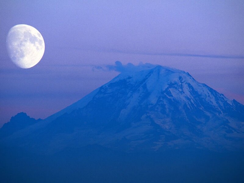 Snow-capped Mountain under Moon — Blue