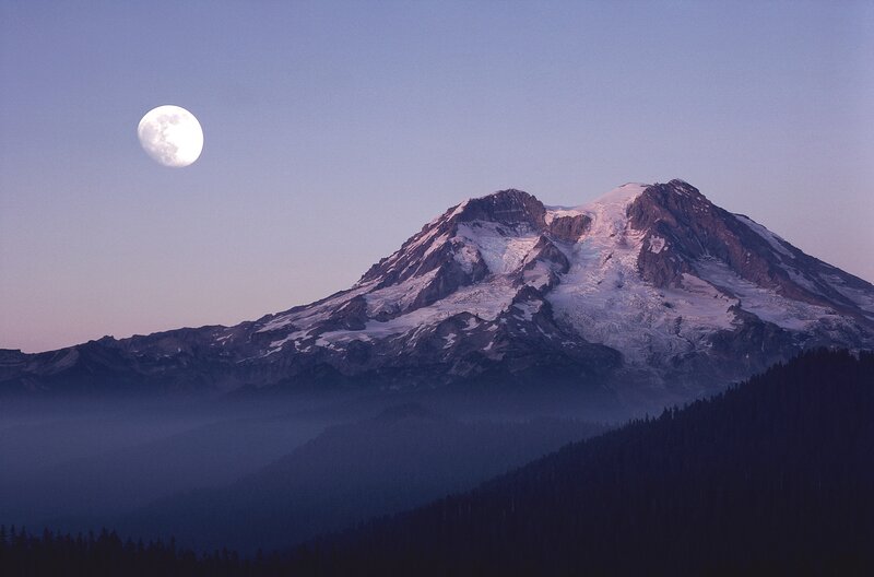 Snow-capped Mountain under Moon