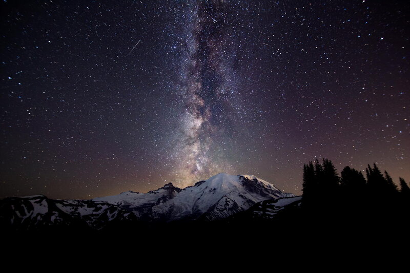 Snow-capped Mountain under Stars — Black