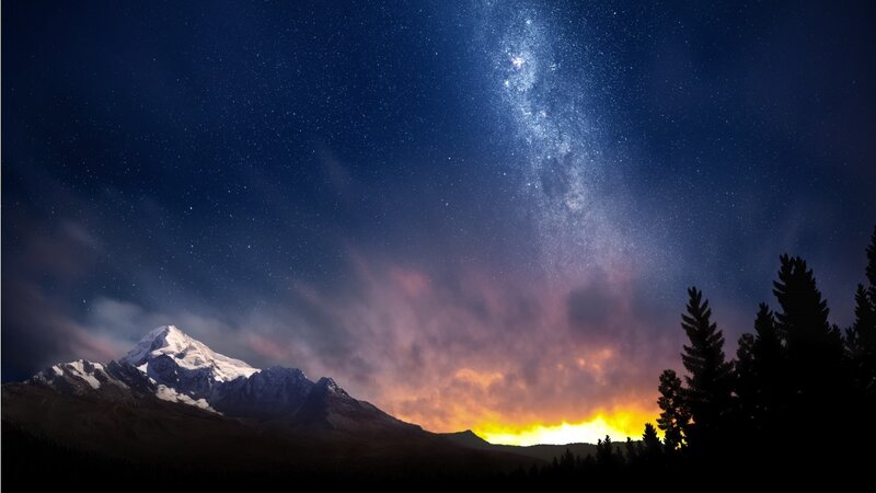 Snow-capped Mountain under Stars — Blue