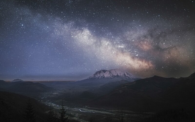 Snow-capped Mountain under Stars — Dark Blue