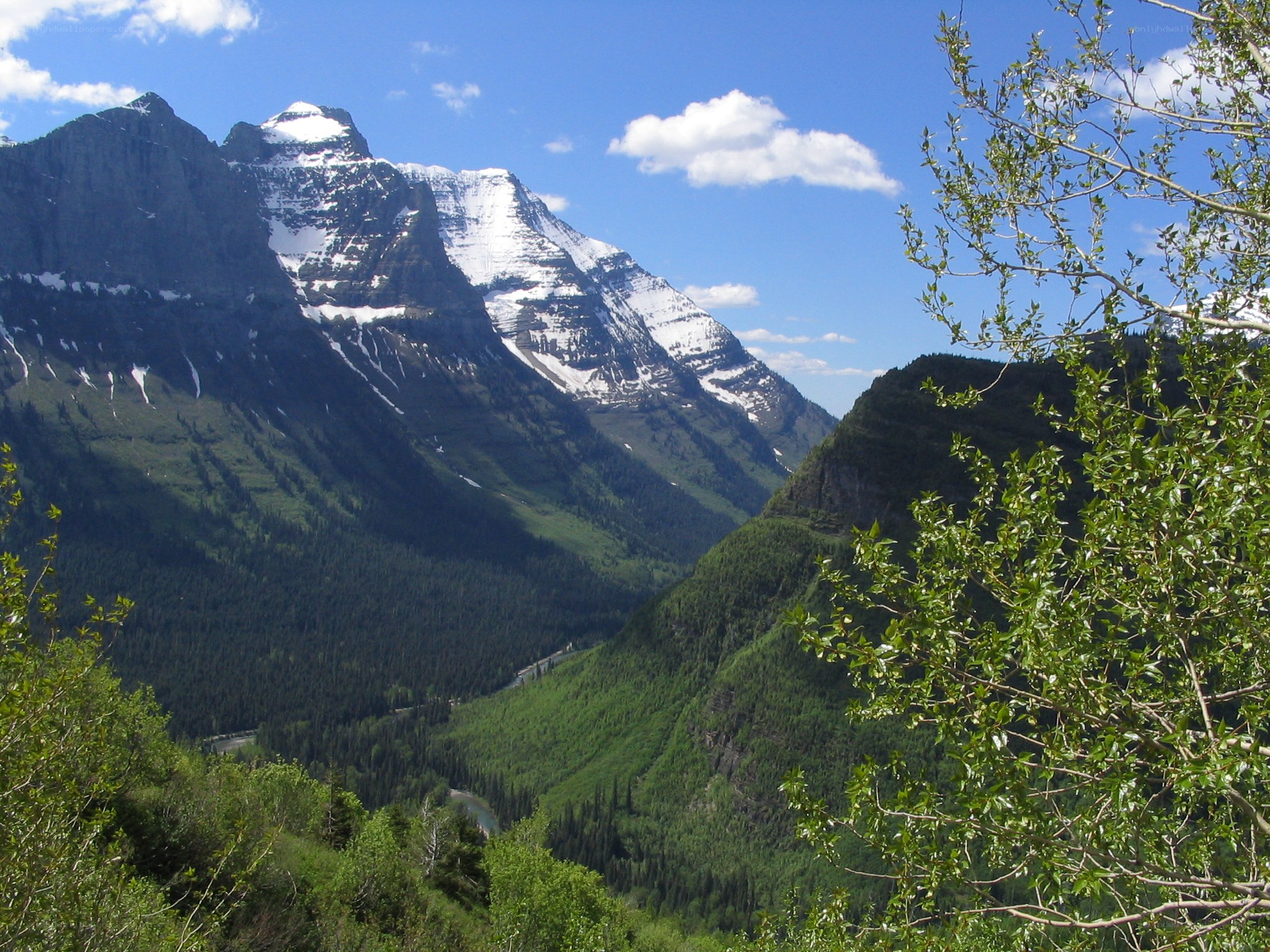 Snow-capped mountain valley