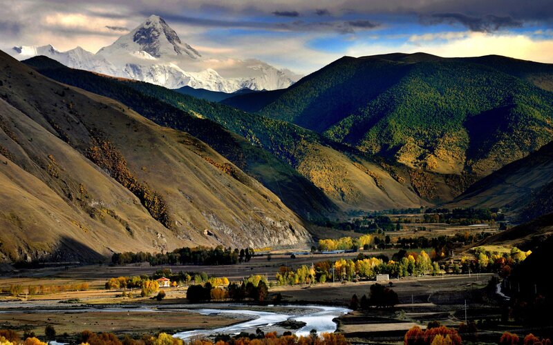 Snow-capped Mountain Valley — Green, Dramatic, Afternoon, Photograph