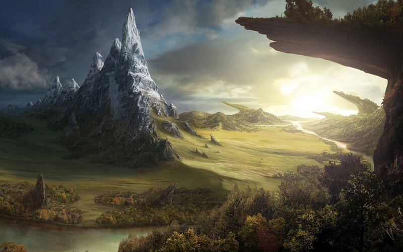 Snow-capped Mountain Valley — Green, Dramatic