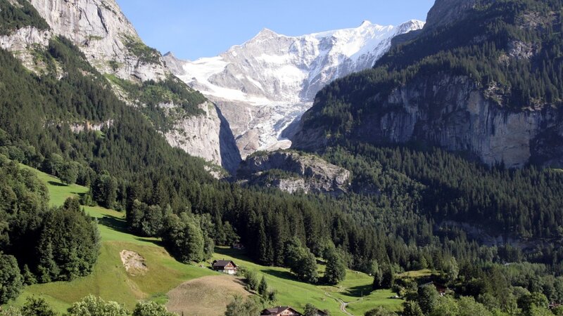 Snow-capped Mountain Valley — Green, Serene