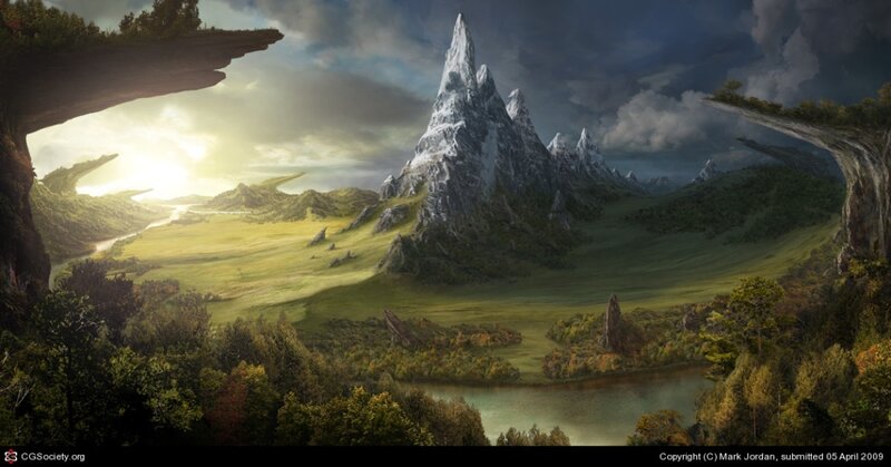 Snow-capped Mountain Valley — Green