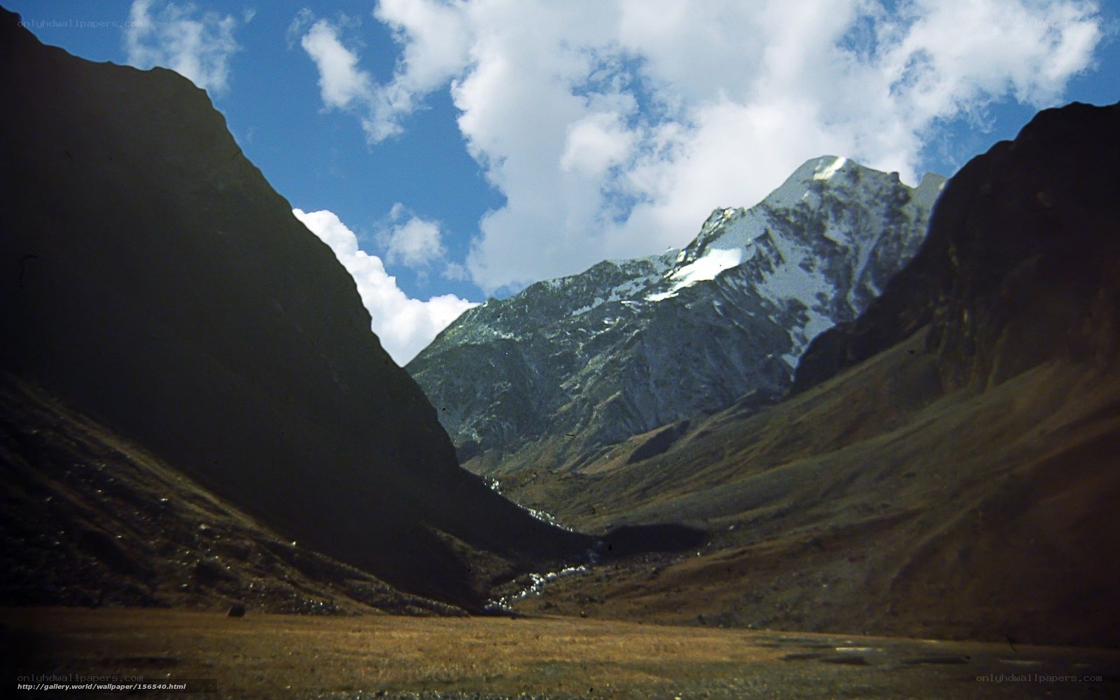 Snow-capped mountain valley