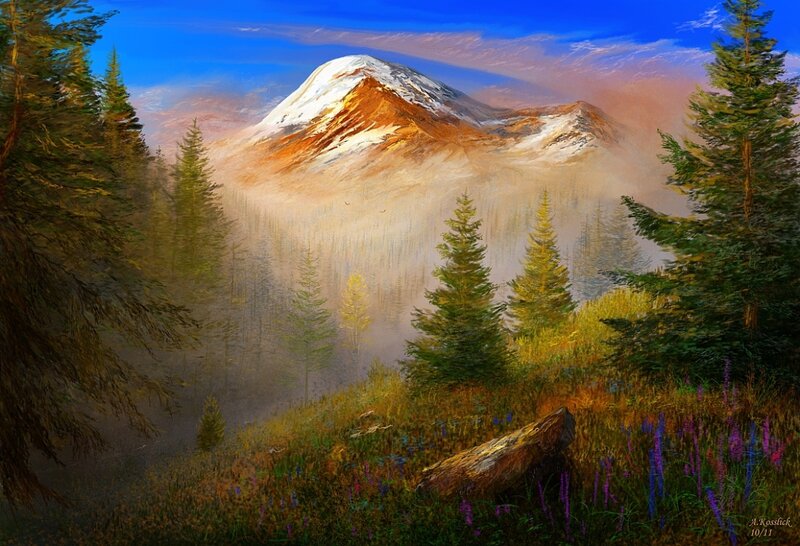Snow-capped Mountain View — Blue, Serene, Morning