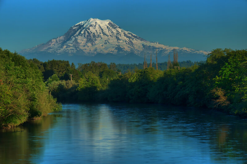 Snow-capped Mountain View — Blue, Serene