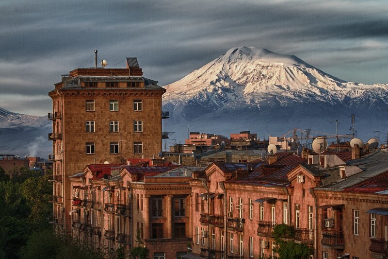 Snow-capped Mountain View — Brown, Dramatic