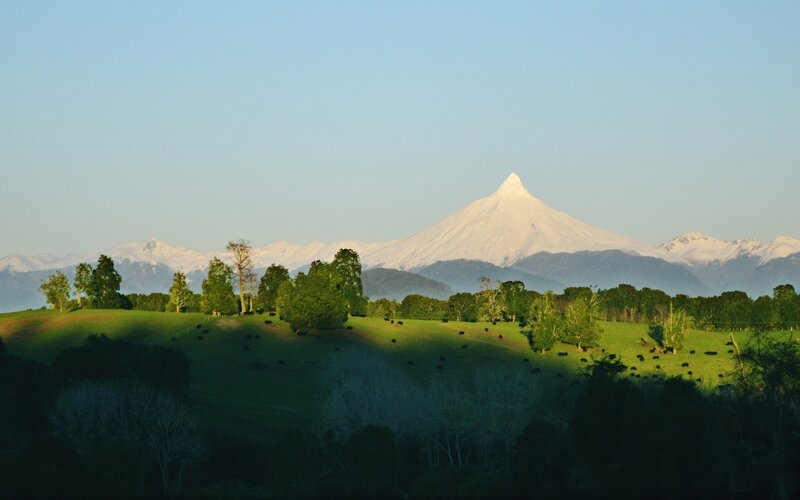 Snow-capped Mountain View — Green, Serene, Morning, Photograph