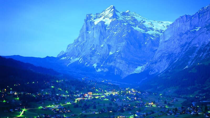 Snow-capped Mountain Village — Blue, Serene
