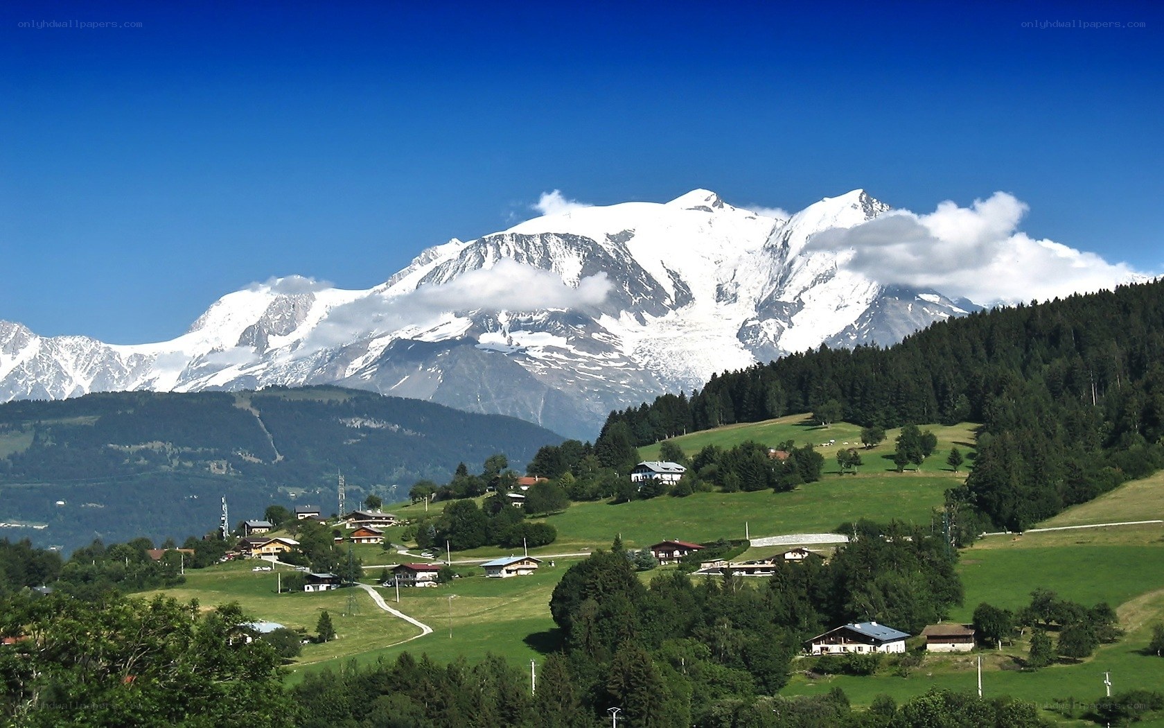 Snow-capped mountain village