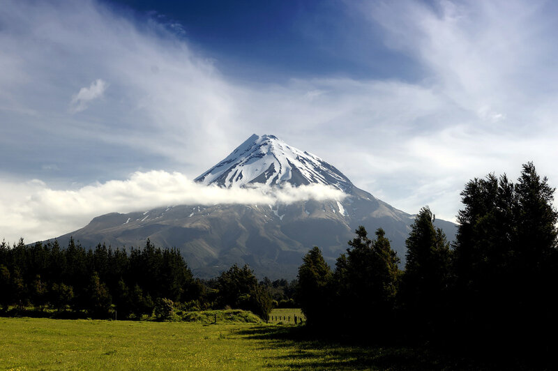 Snow-capped mountain with clouds