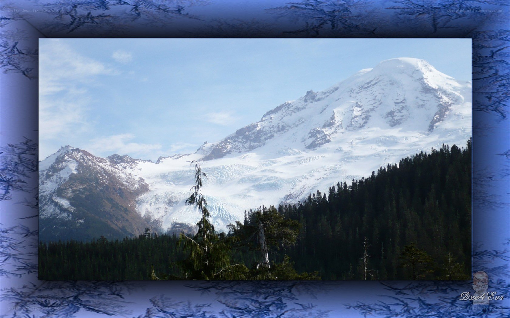 Snow-capped mountain with forest