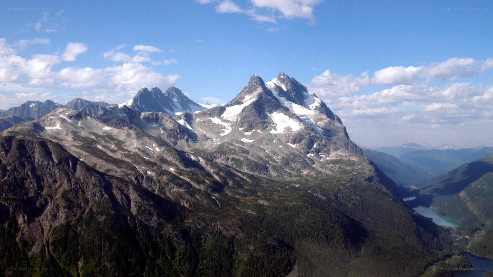 snow-capped mountains and alpine lake