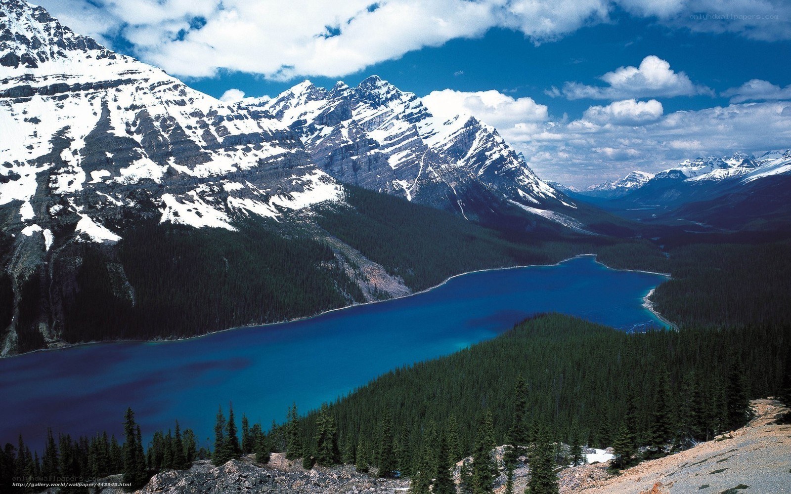 snow-capped mountains and blue lake