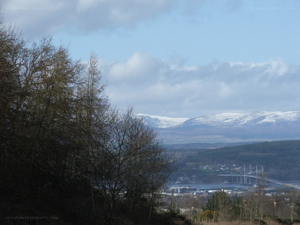 snow-capped mountains and bridge view