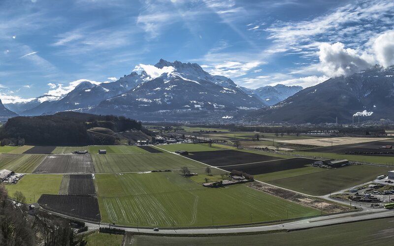 Snow-capped Mountains and Fields — Blue, Serene