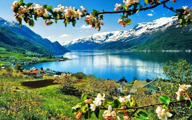 Snow-capped Mountains and Fjord — Blue, Serene, Spring