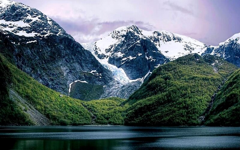 Snow-capped Mountains and Fjord — Green