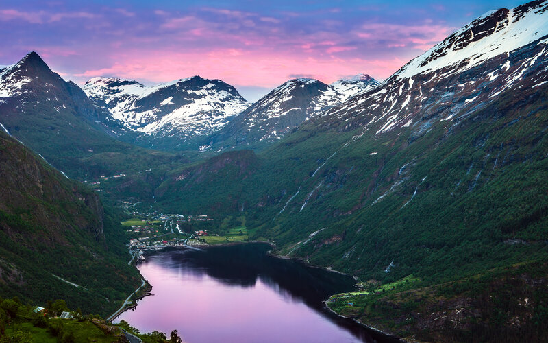 Snow-capped Mountains and Fjord — Purple