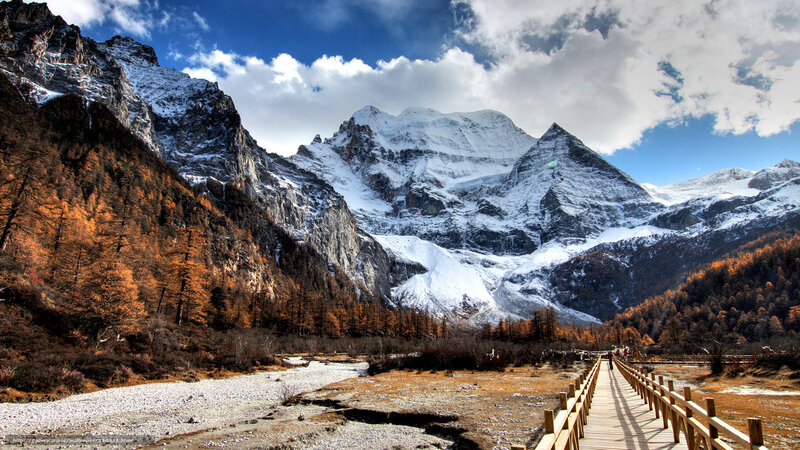 Snow-capped Mountains and Forest — Blue, Dramatic