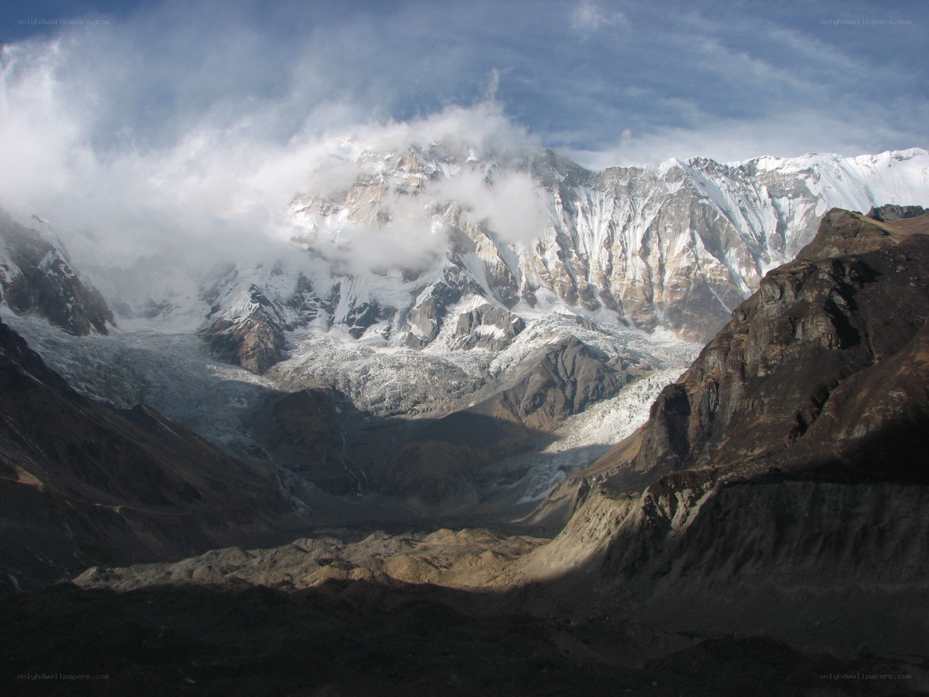 snow-capped mountains and glaciers