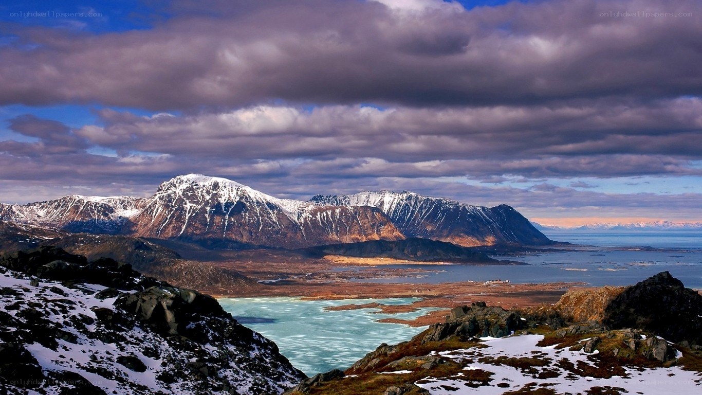 snow-capped mountains and icy bay
