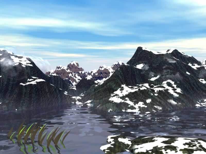 snow-capped mountains and lake