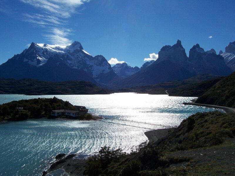 snow-capped mountains and lake