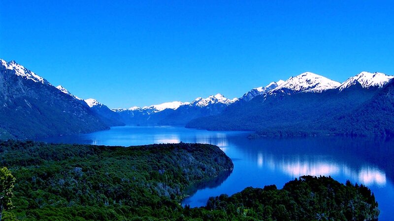 Snow-capped Mountains and Lake — Afternoon, Green
