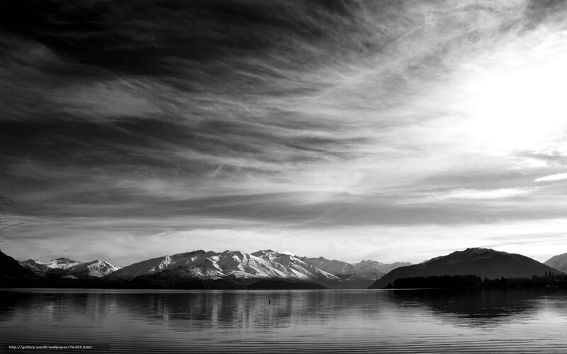 Snow-capped Mountains and Lake — Black