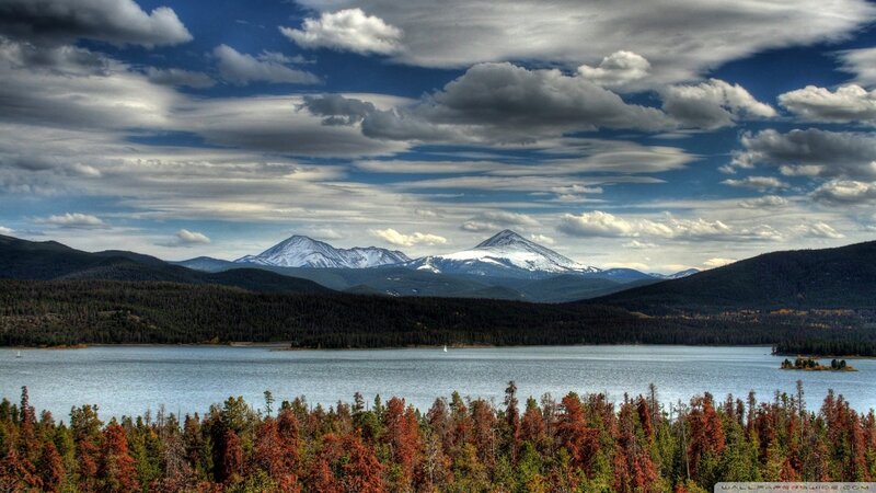 Snow-capped Mountains and Lake — Blue, Dramatic, Autumn