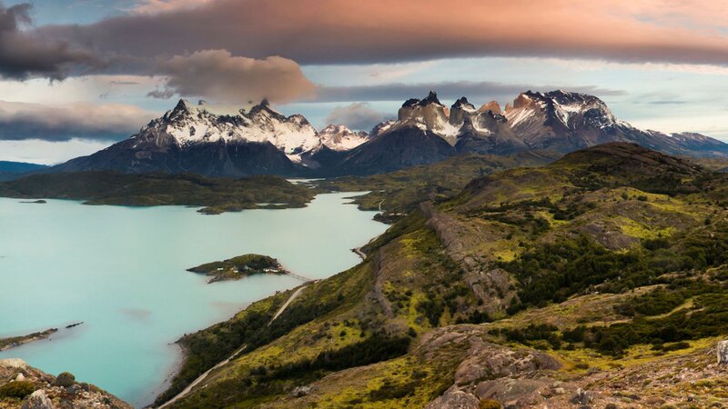 Snow-capped Mountains and Lake — Blue, Dramatic, Sunset, Photograph