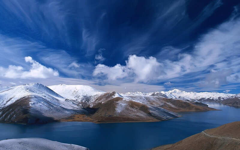 Snow-capped Mountains and Lake — Blue, Dramatic