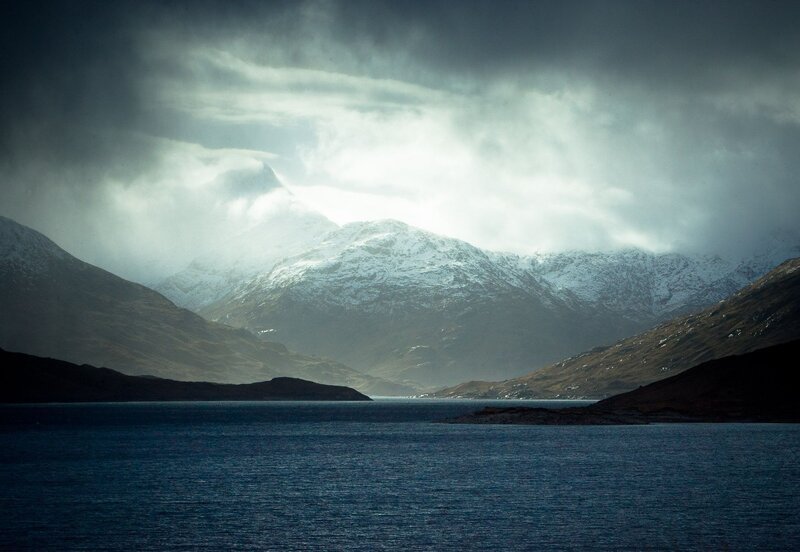 Snow-capped Mountains and Lake — Blue, Dramatic, Winter
