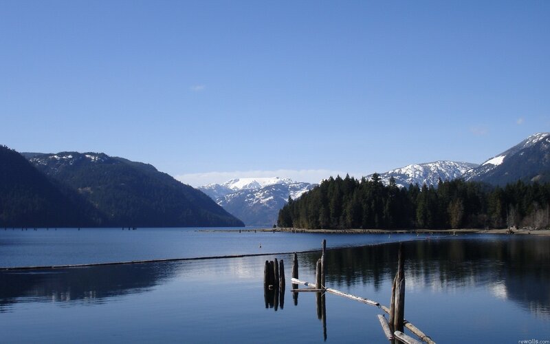 Snow-capped Mountains and Lake — Blue, Green