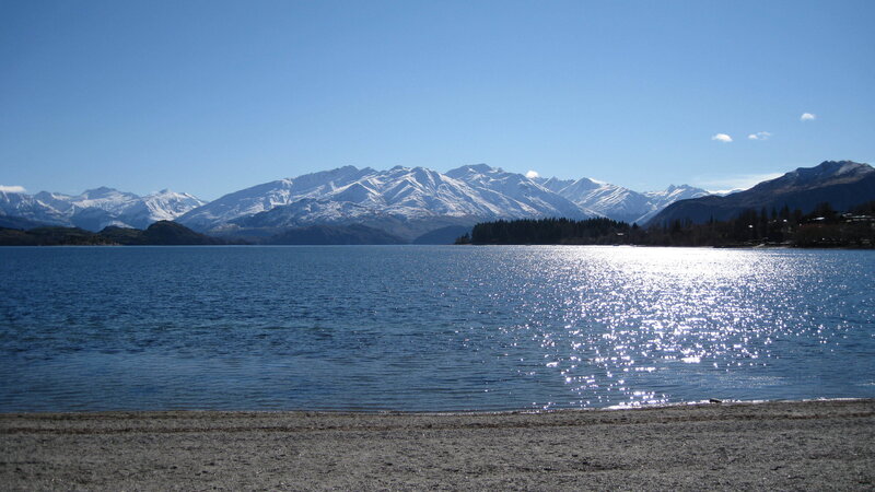 Snow-capped Mountains and Lake — Blue, Serene, Afternoon, Photograph, Beach