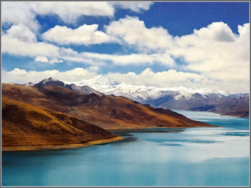 Snow-capped Mountains and Lake — Blue, Serene, Afternoon, Photograph, Clouds