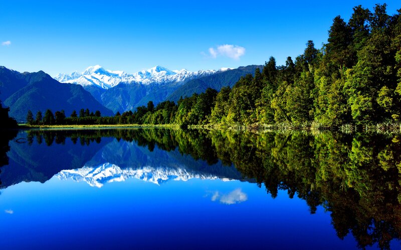 Snow-capped Mountains and Lake — Blue, Serene, Afternoon, Photograph, Forest, Reflection