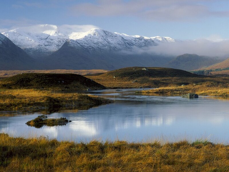 Snow-capped Mountains and Lake — Blue, Serene, Afternoon, Photograph, Grass
