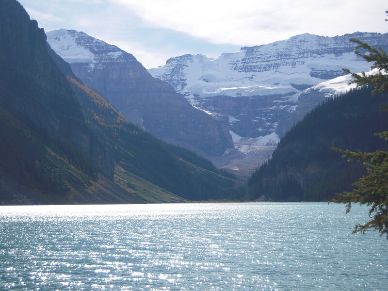 Snow-capped Mountains and Lake — Blue, Serene, Afternoon, Photograph, Pine Tree