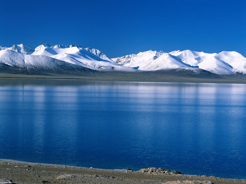 Snow-capped Mountains and Lake — Blue, Serene, Afternoon, Photograph, Sky