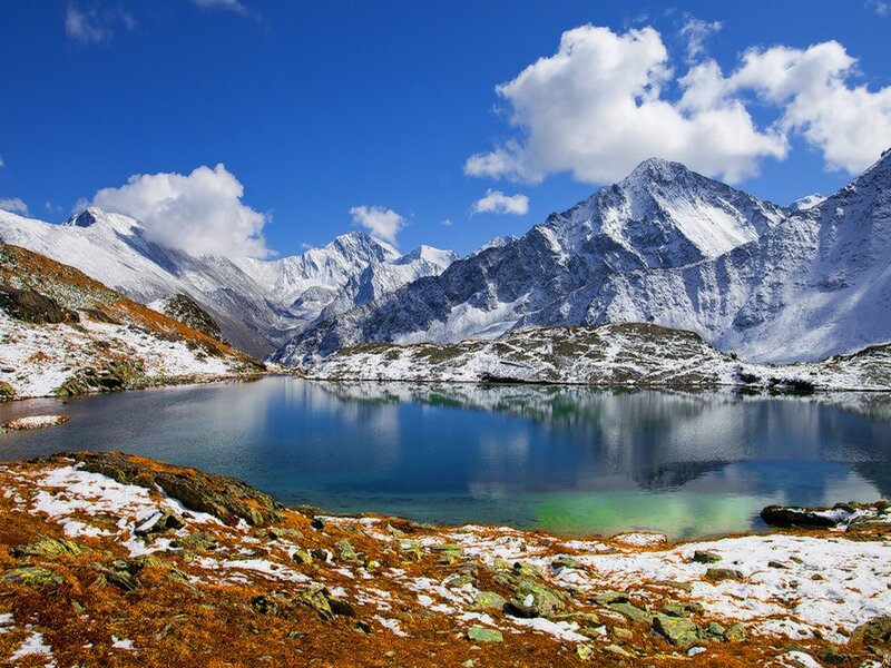 Snow-capped Mountains and Lake — Blue, Serene, Afternoon, Photograph, Snow