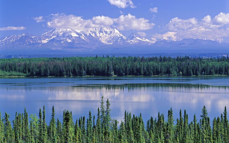 Snow-capped Mountains and Lake — Blue, Serene, Afternoon, Photograph