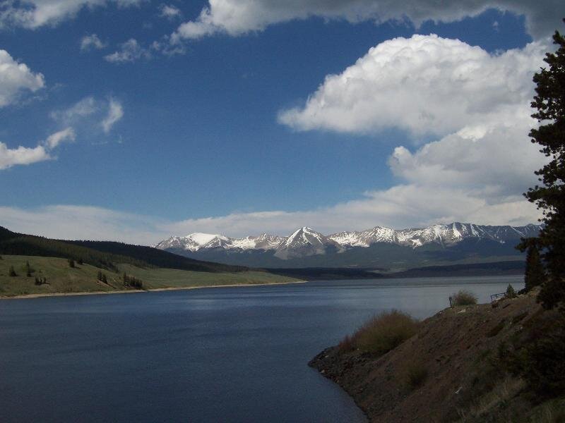 Snow-capped Mountains and Lake — Blue, Serene, Afternoon, Photograph, Trees, Clouds